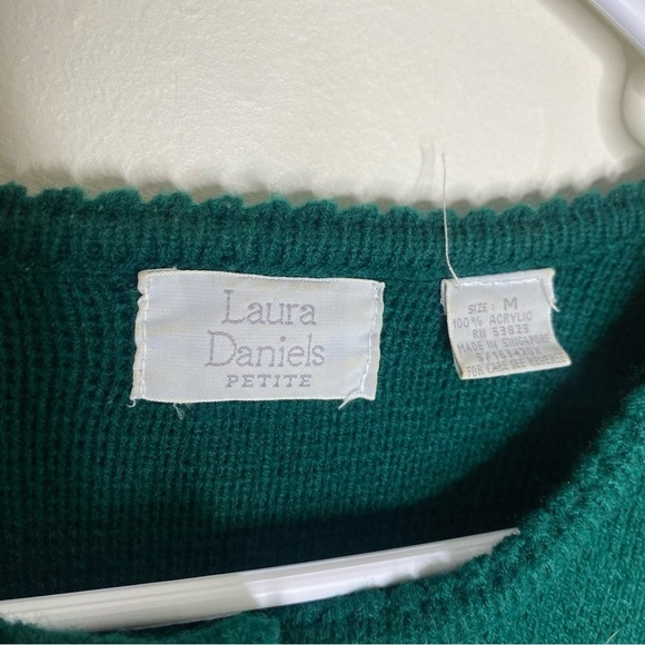 Laura Daniels Petite Y2K Emerald Green Acrylic Cardigan Sweater Gold Size Medium - Picture 3 of 12